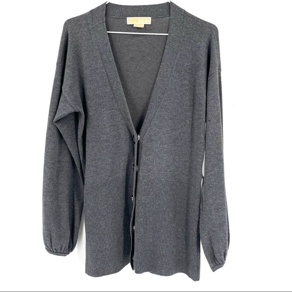 Michael Kors Gray VNeck Snap Button Cardigan - Picture 1 of 9